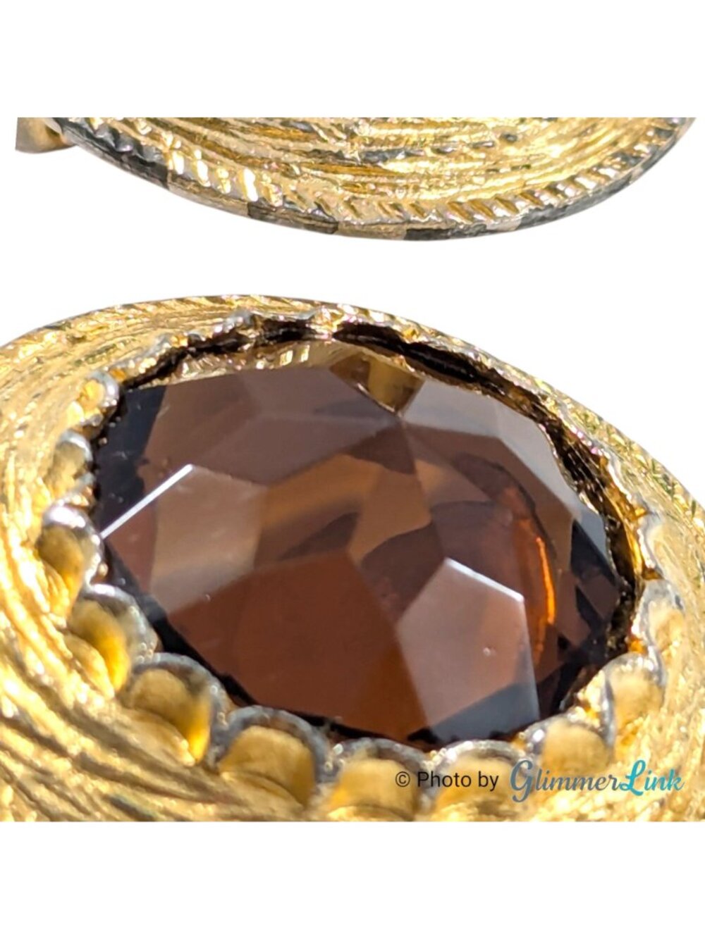 Vintage 1960s Brown Glass Clip On Earrings Gold Tone Maximalist 1 3/8" - Picture 9 of 10